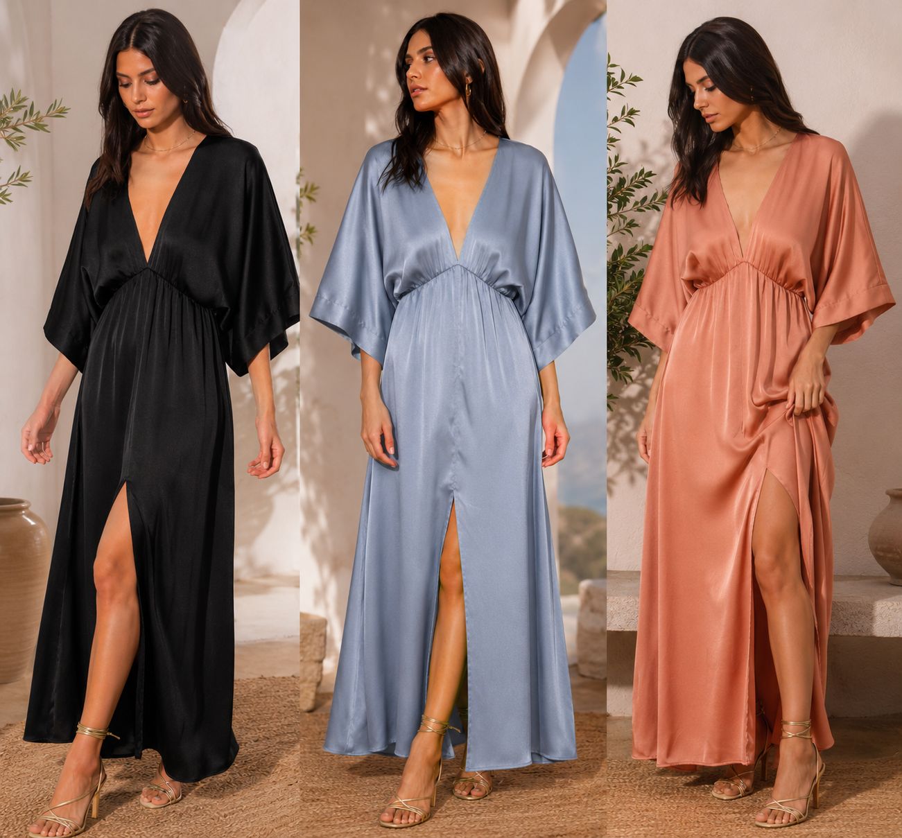 Satin Kimono Maxi Dress