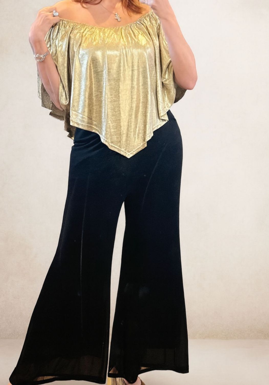 Off shoulder metallic Top
