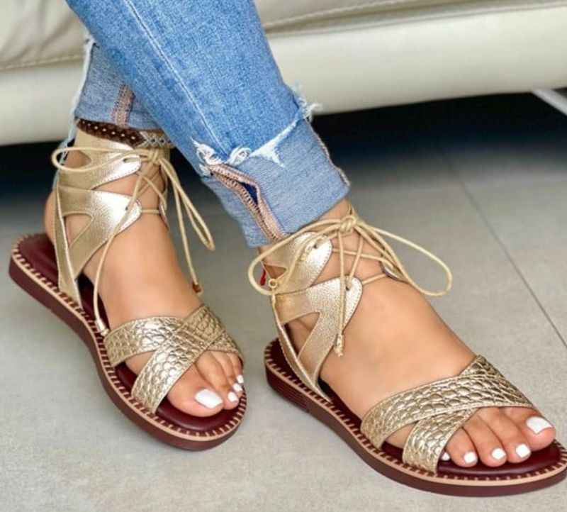 Gold Gladiator Leather Sandals