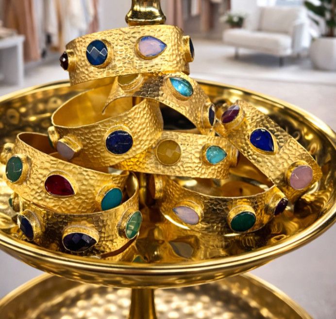 Multi-Stone Gold Cuff Bracelet