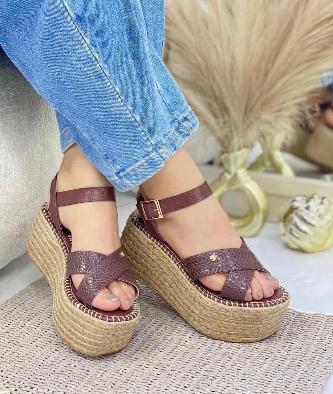 Terra Jute &amp; leather Platform Sandal