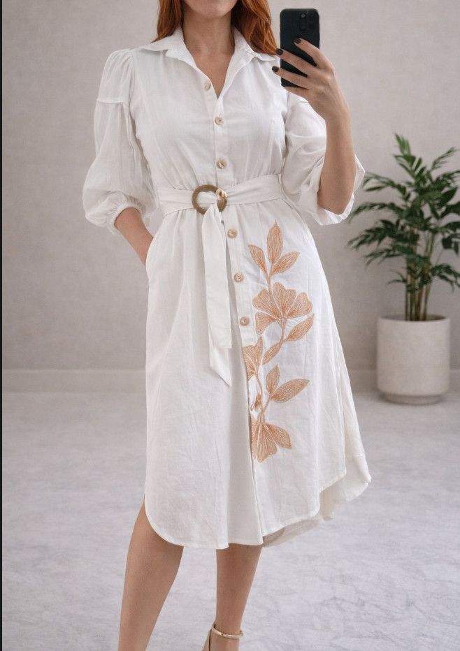 Golden Leaf Shirt Dress