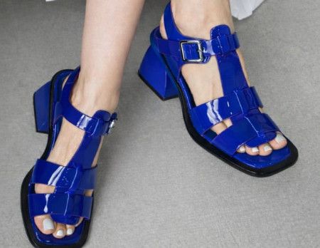 Blue  Patent Leather Block Heel Sandal