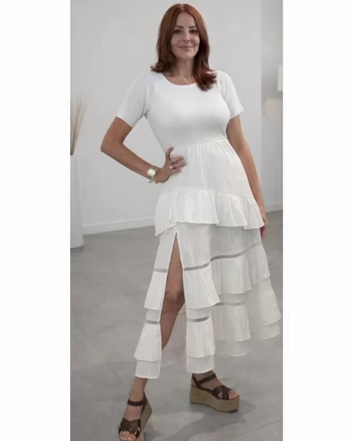 Half Knit Fabric Long Dress