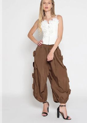 Flower Applique Parachute Pants