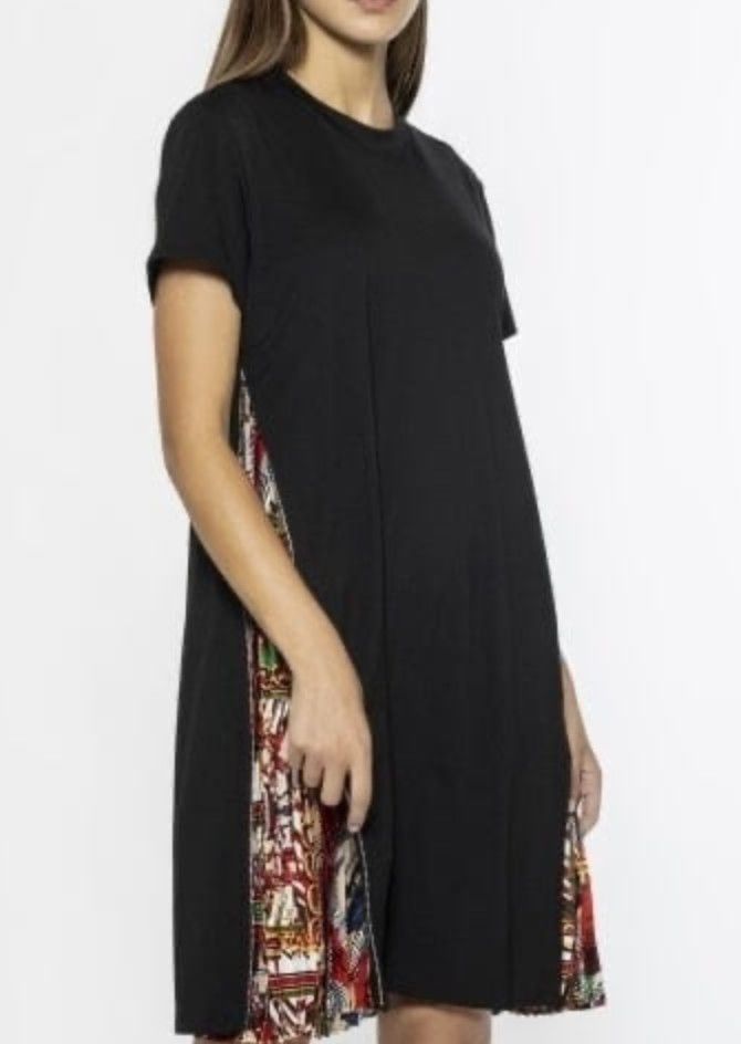 Short Sleeve Dress with Side Zipper Print Pleats