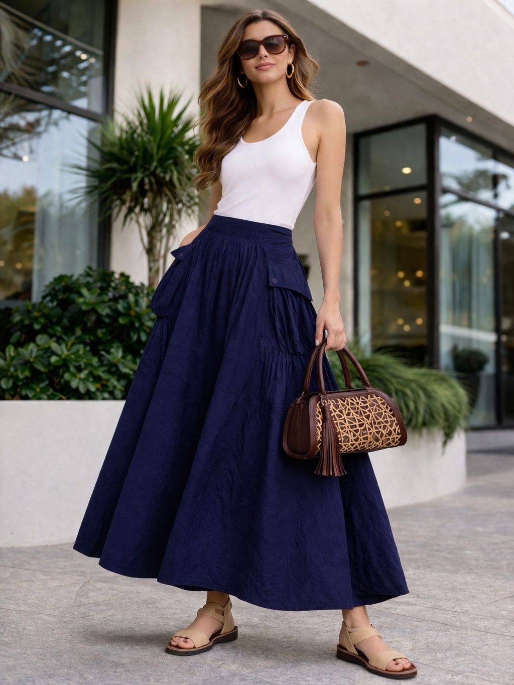Long Parachute Cargo Skirt