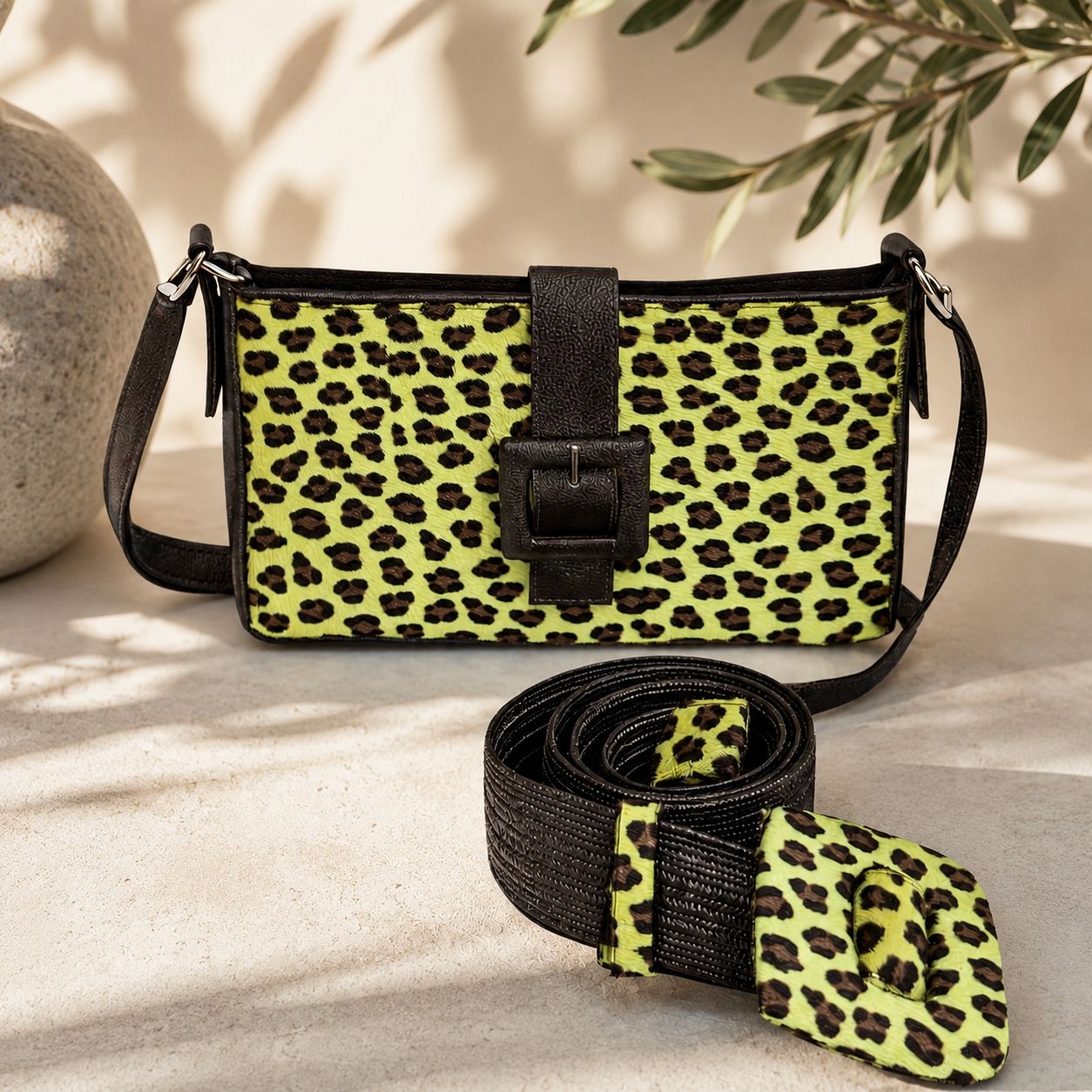 Animal Print set Belt &amp; Bag yellow