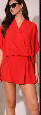 Textured Solid Surplice Caftan Top