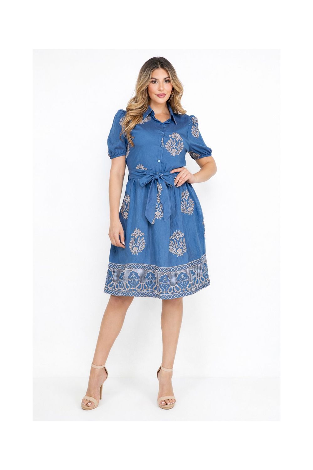 Embroidered Denim Dress