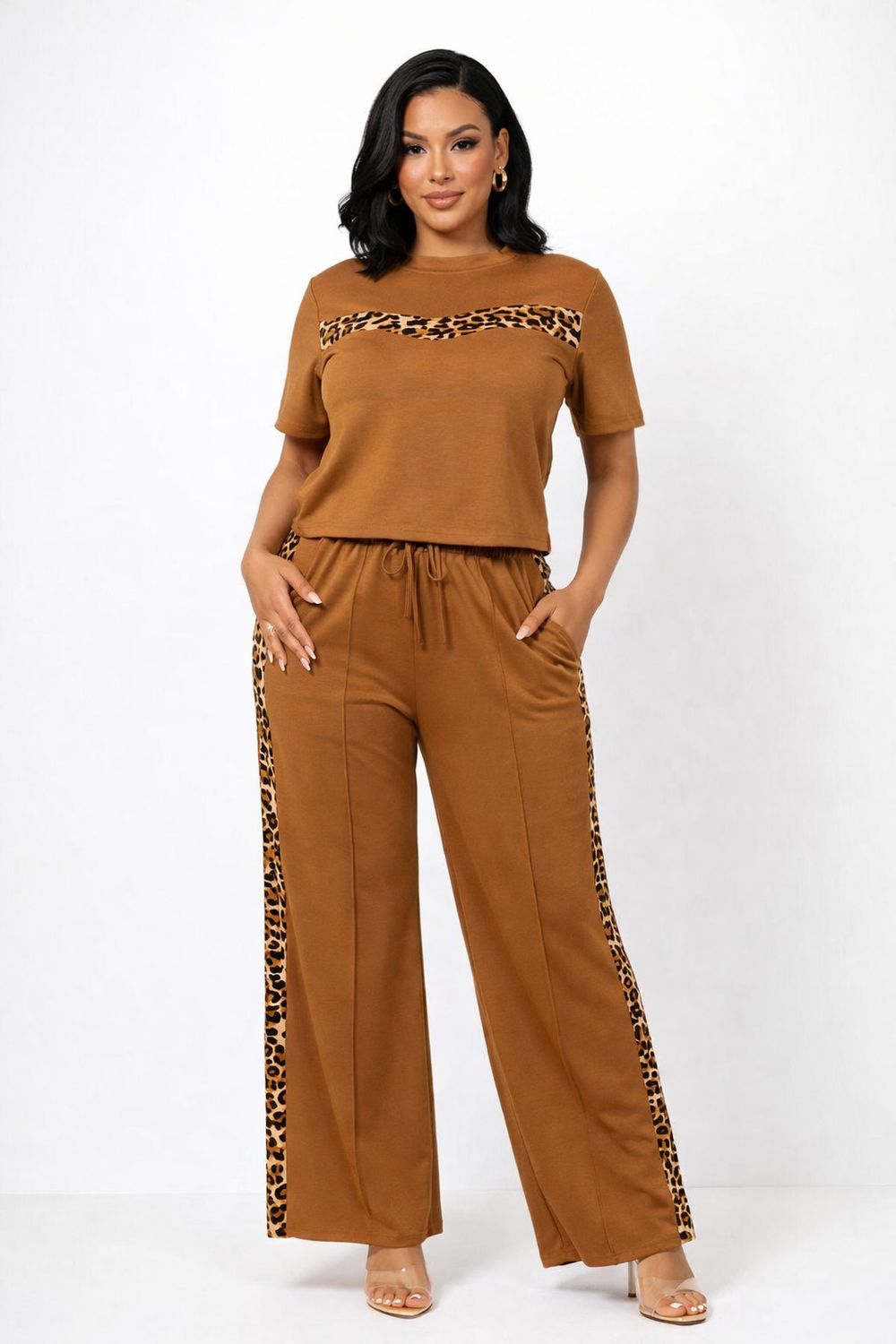 Leopard Trim Lounge Set