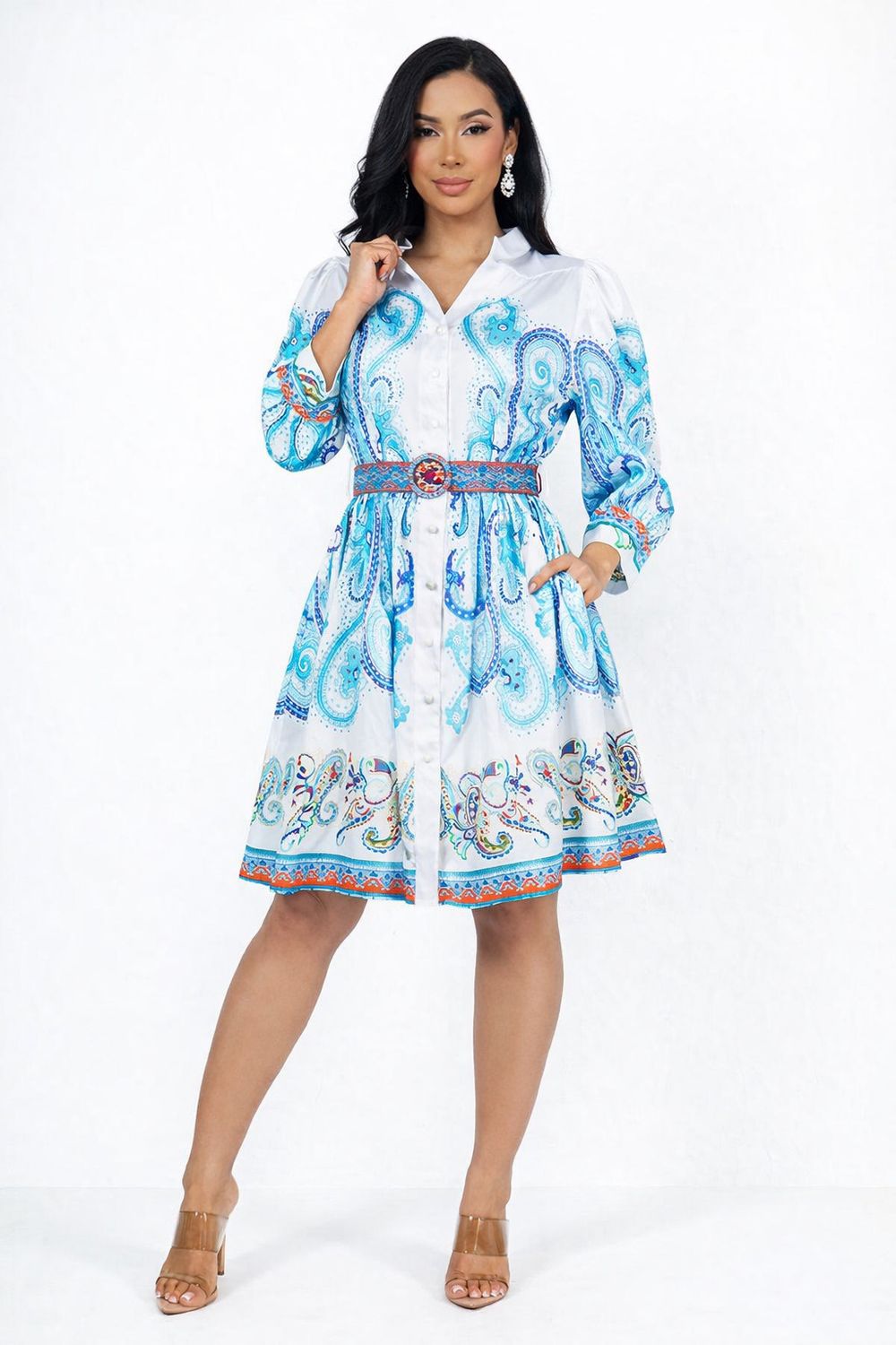 Paisley Belted Shirt Dress