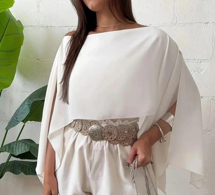Elegant Flow Cape Top One size  white
