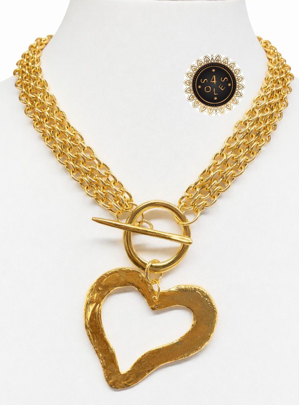 4 Soles Multi Chain Heart Necklace