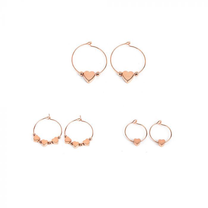 EARRINGS 3 PAIRS HOOPS HEARTS