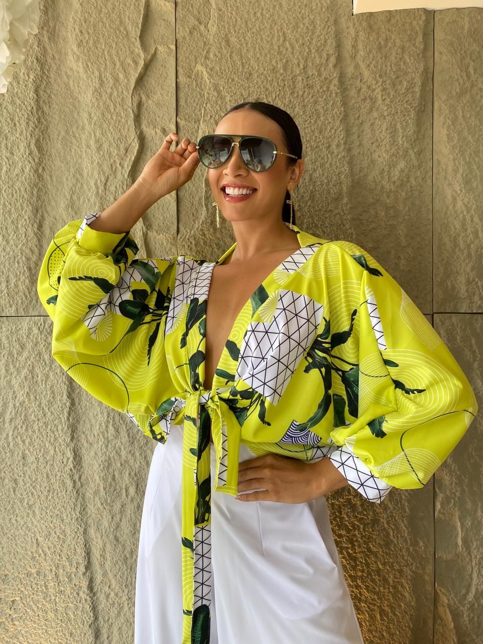 Lime Tropic Tie Blouse One size