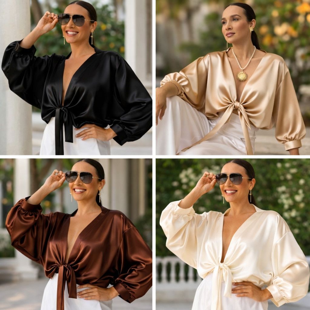Luxe Satin Tie Blouse one size