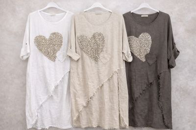 Sequins Heart Linen top