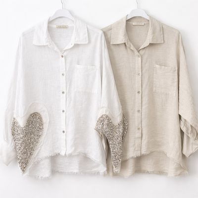 Linen Sequin Heart Shirt One size