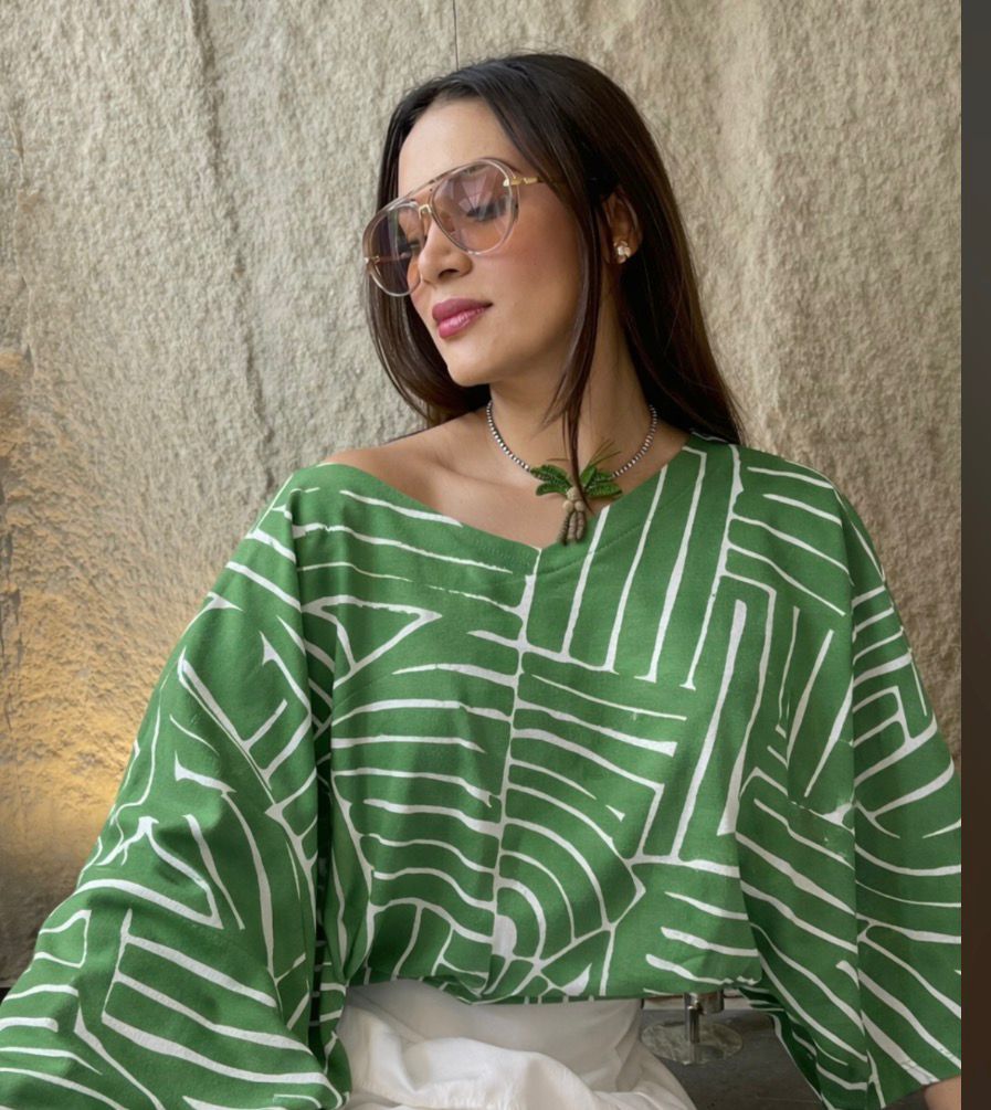 Green Geo Blouse One shoulder