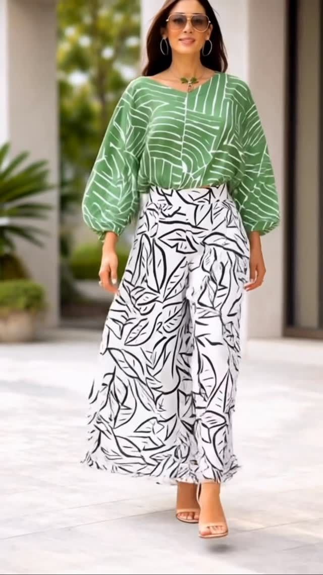 Green Geo Blouse One shoulder