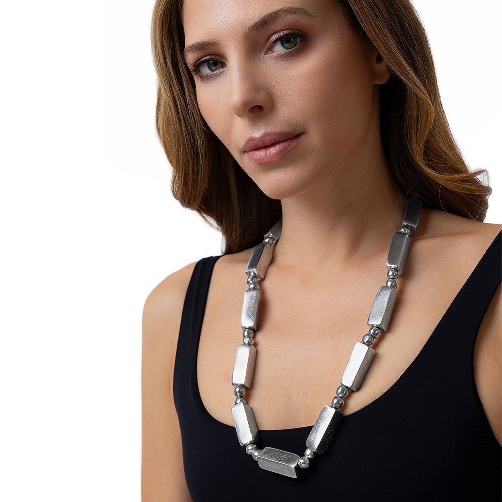 al02251COLLIER DEUX BOULES ET RECTANGLES