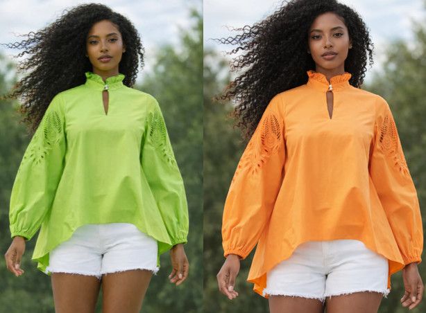 EYELET SLEEVE HIGH-LOW TOP