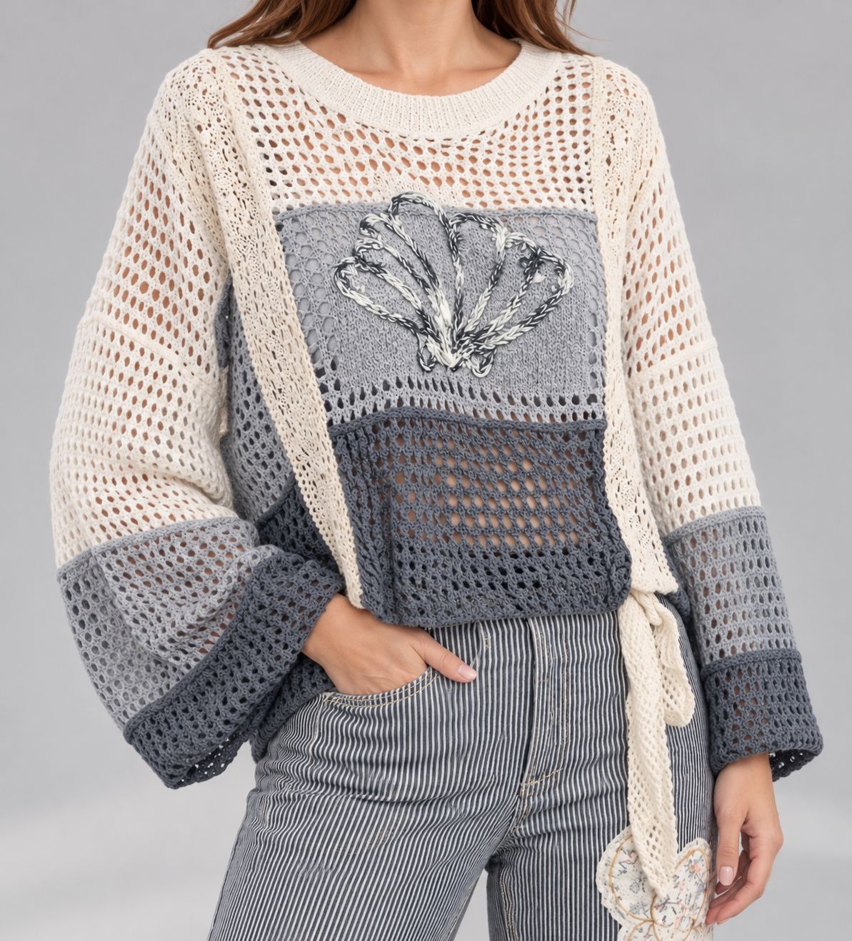 Cropped sweater top with balloon sleeves