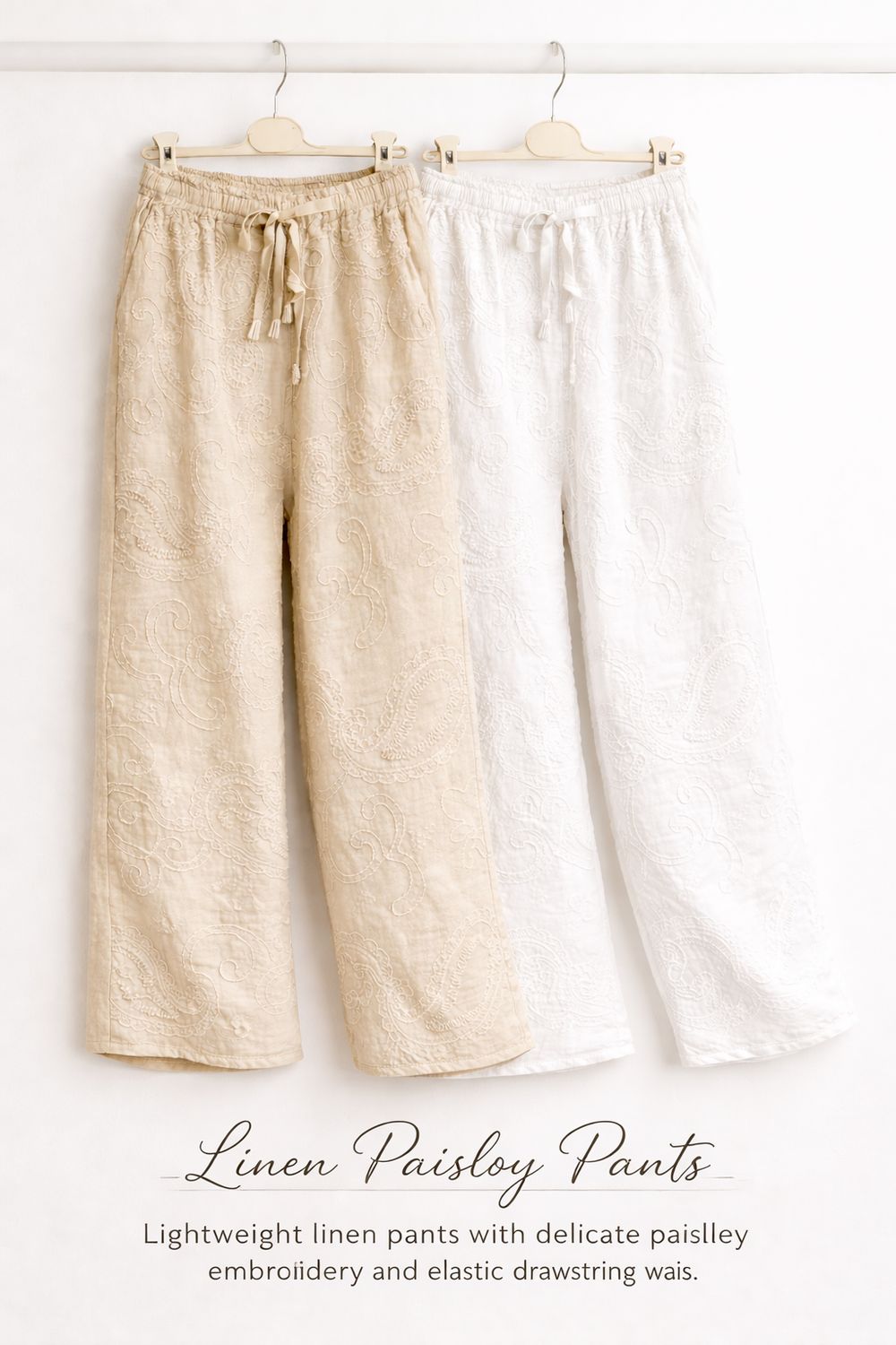 Linen  Pants Pasley embroidery one size