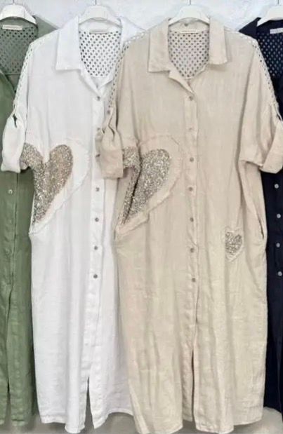 Sequin Heart Shirt linen dress one size