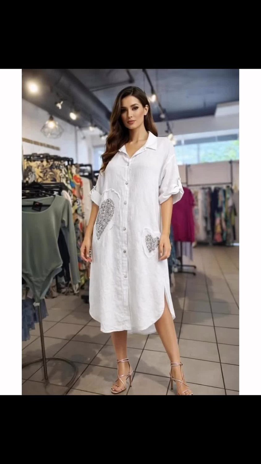 Sequin Heart Shirt linen dress one size