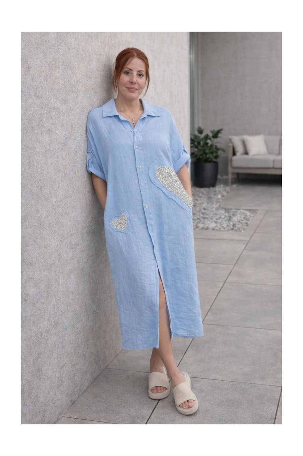 Sequin Heart Shirt linen dress one size
