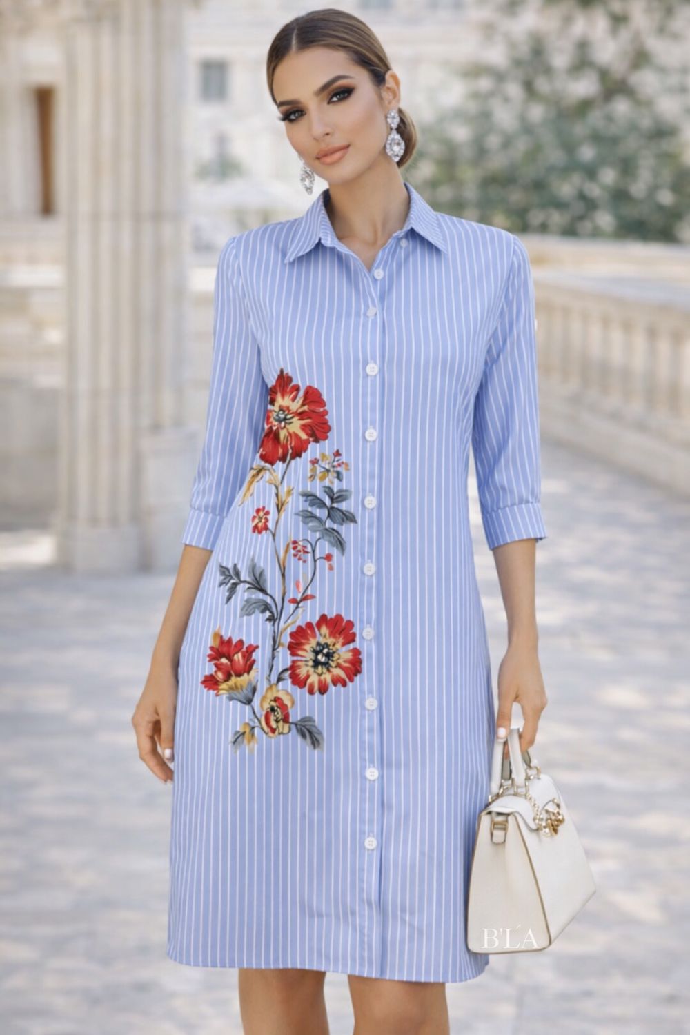 striped Floral Cotton Dress