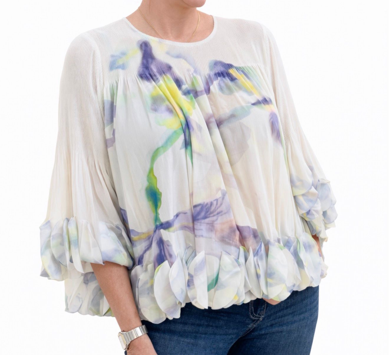 Print Floral Pleated Top LILA