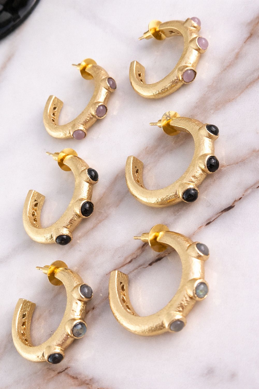 Textured Stone Hoop Earrings 1.25”