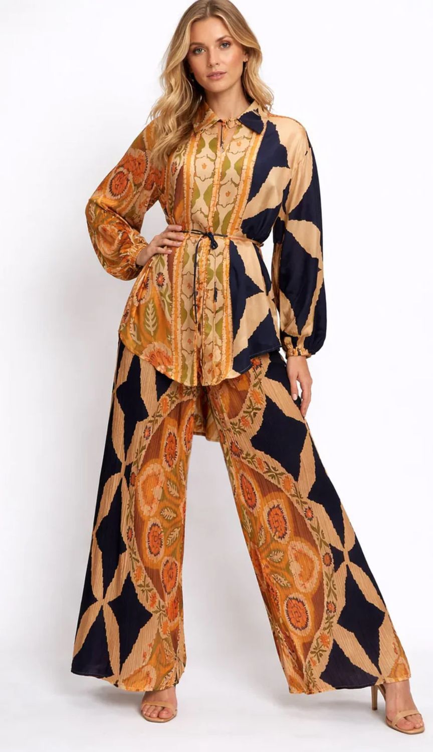 SATIN BOHEMIAN PLEATED PANTS SET