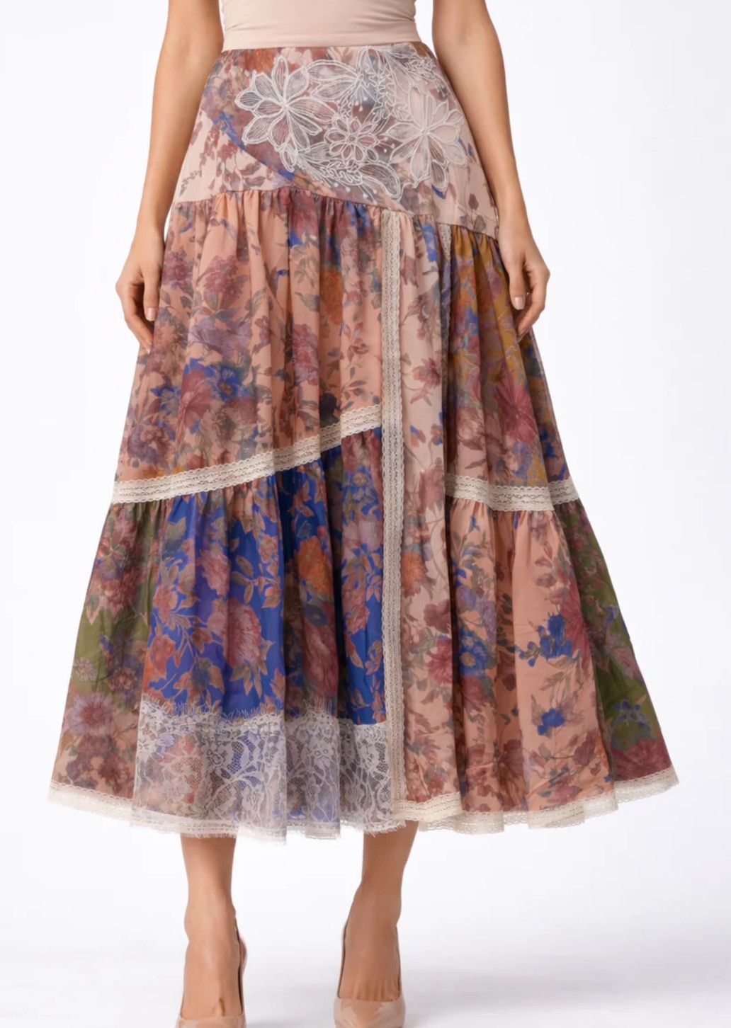 PATCHWORK FLORAL LACE SKIRT