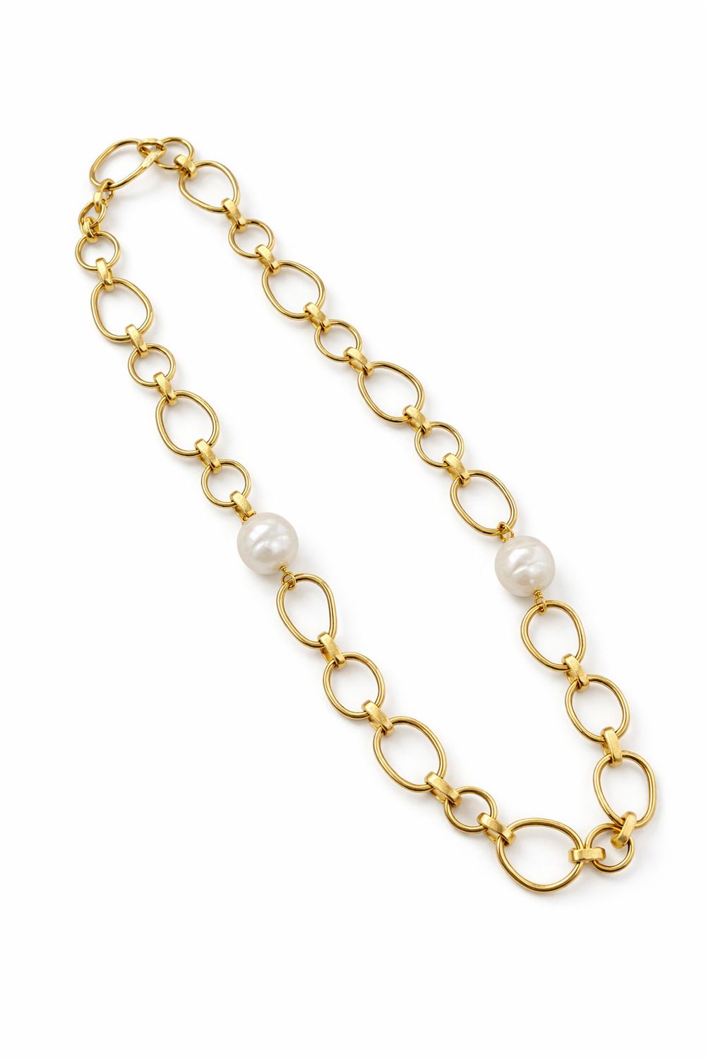 Matte Golden Link Pearl Necklace