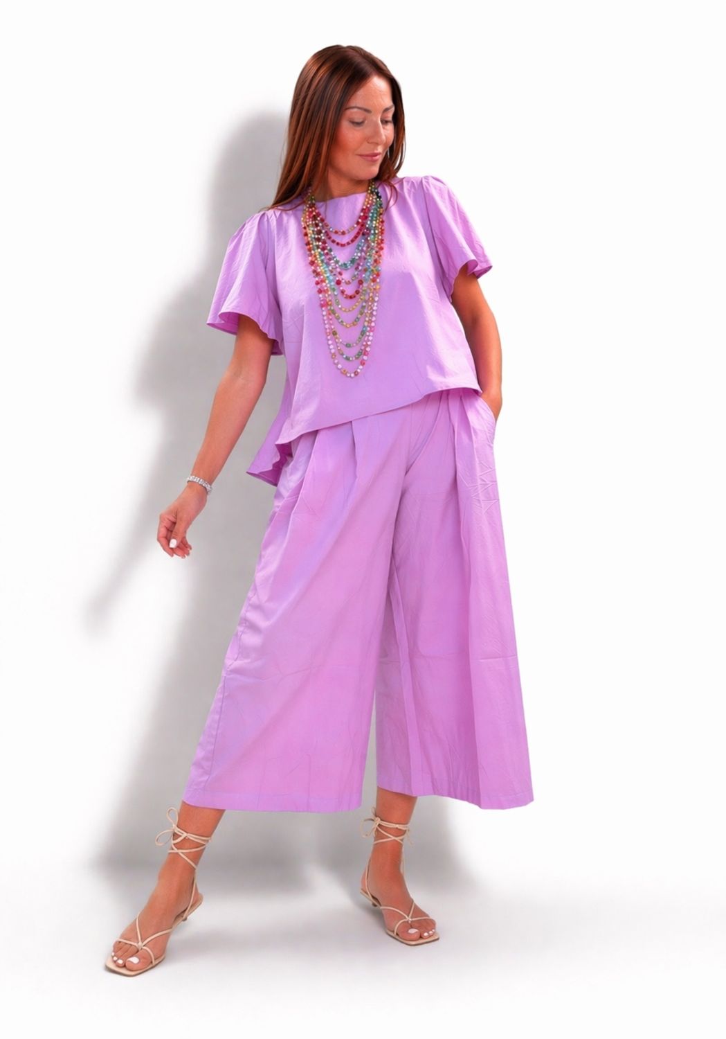 Premium Cotton Poplin Two-Piece Set lila