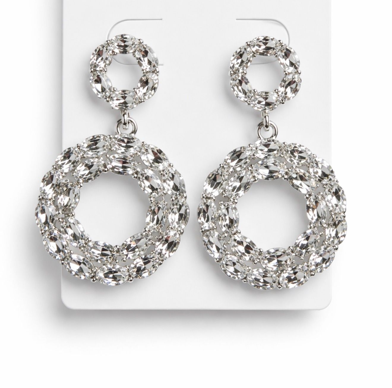 Crystal Halo Drop Earrings 2”
