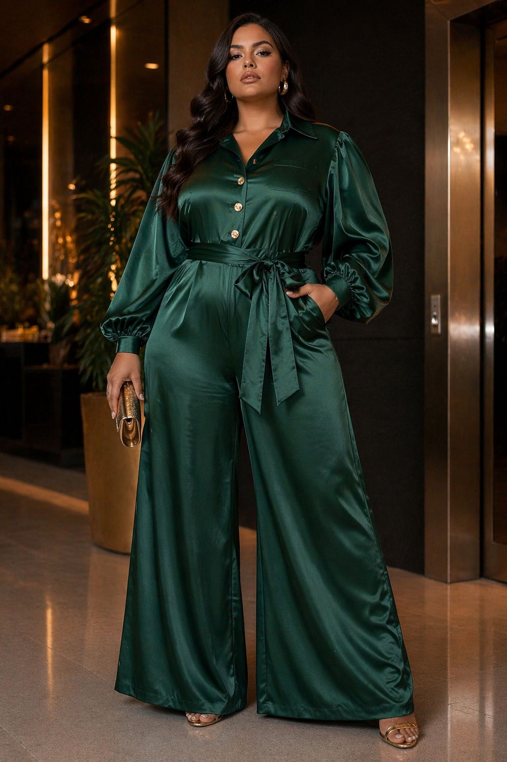 Designer Green Jumpsuit By Adriana large/xl