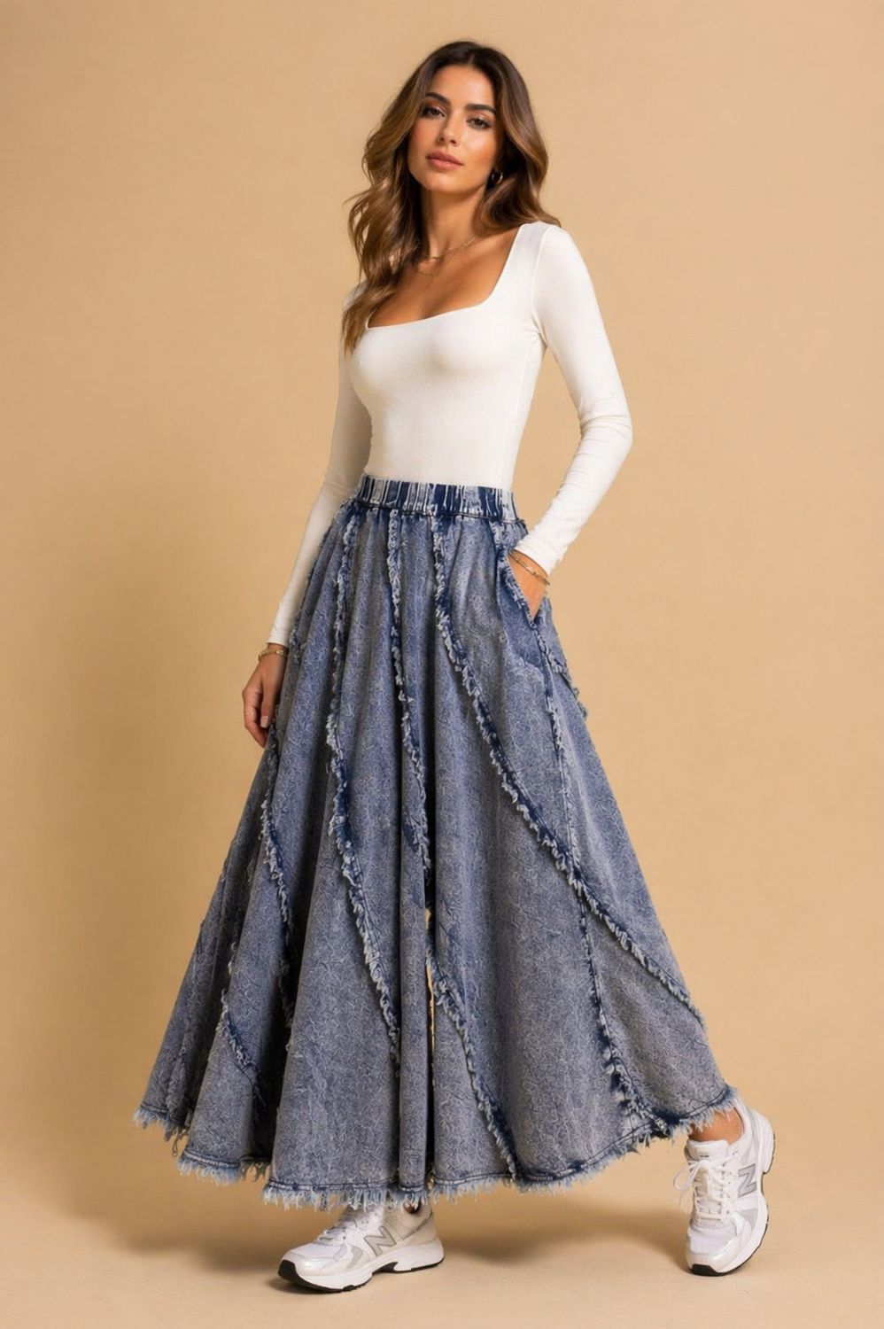 washed denim tassel Skirt