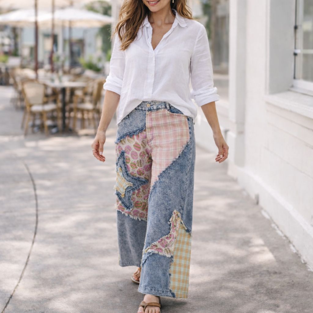 Patch Denim Wide-Leg