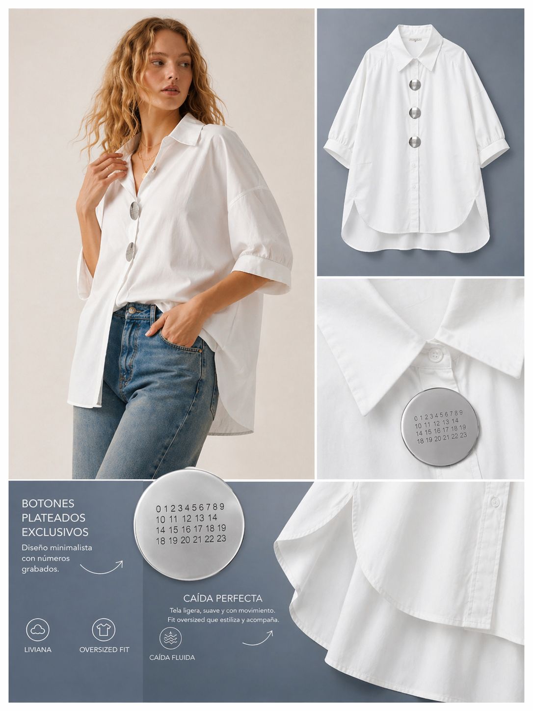 Silver Button Cotton Shirt B &amp; w