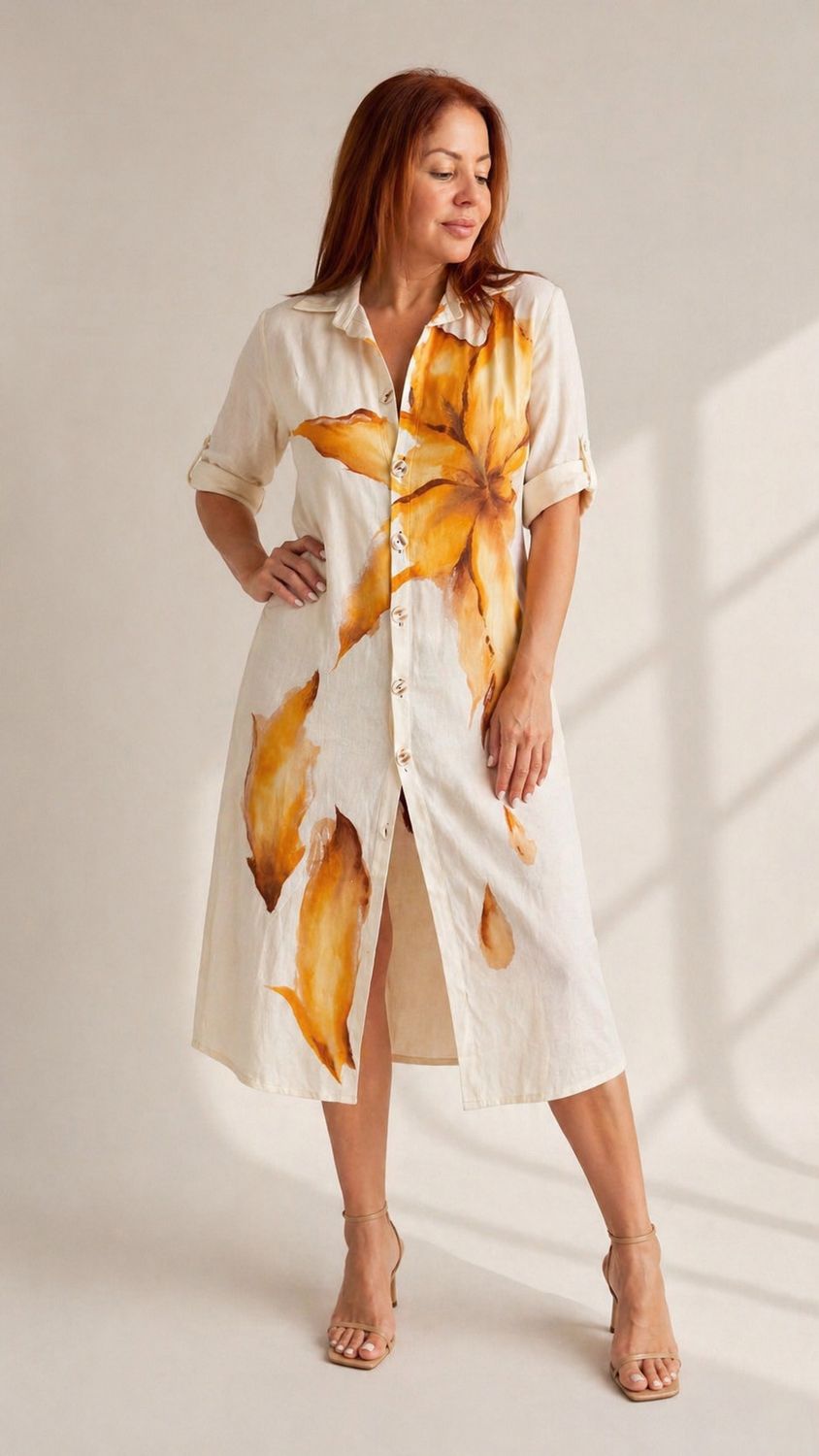 Painted Linen Dress, Size: One size( small or medium)