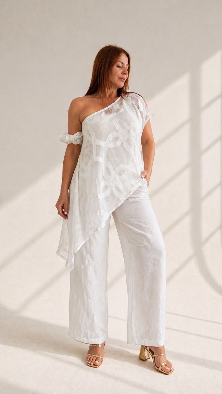 White Linen Asymmetric Set