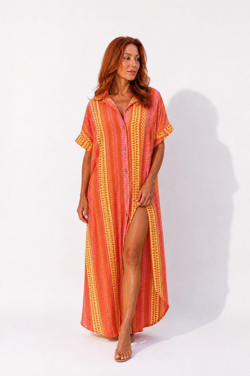 Linen Maxi Shirt Dress one size