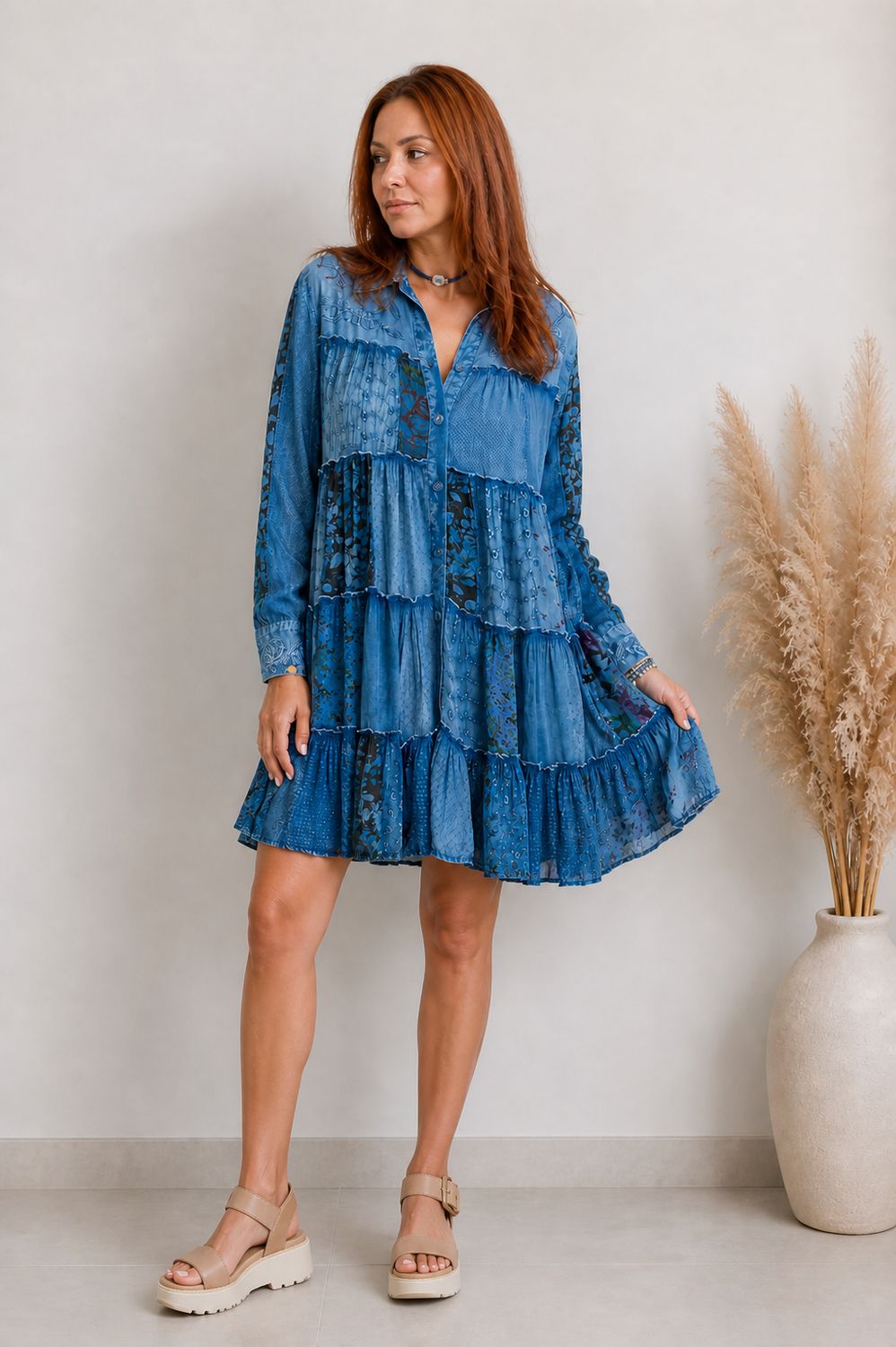Embroidered Shirt Dress