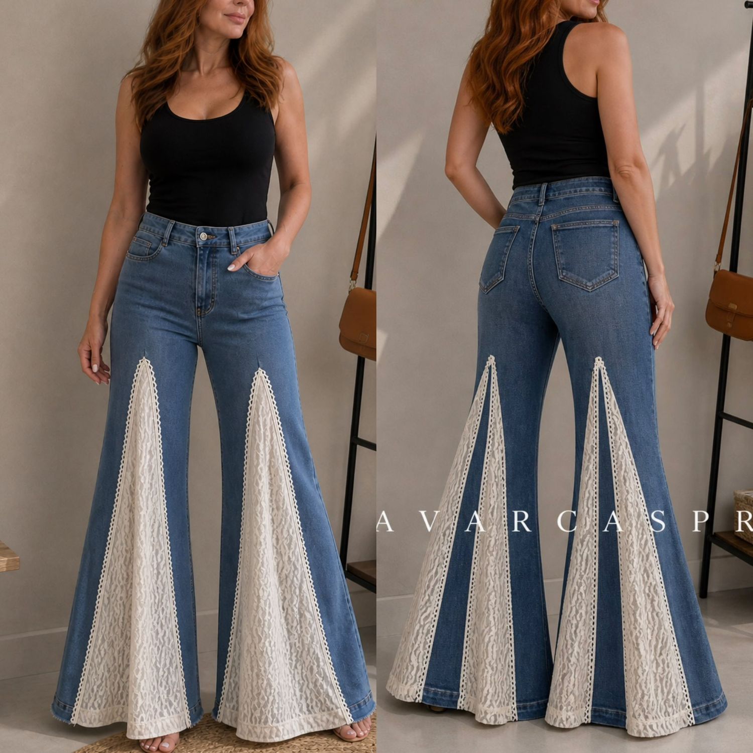 Lace panel Flare stretch jeans