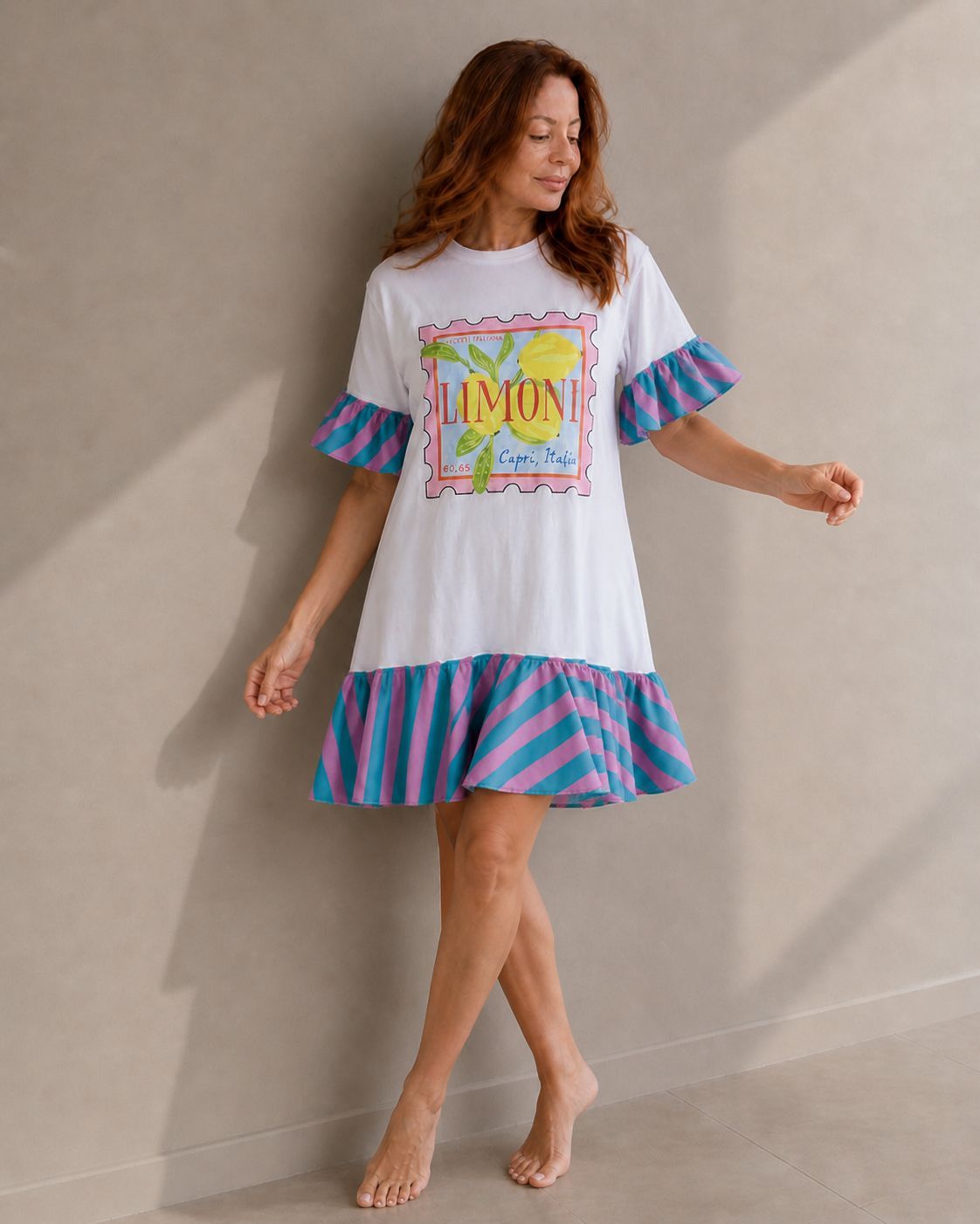 Lemon Stamp Ruffle Dress
